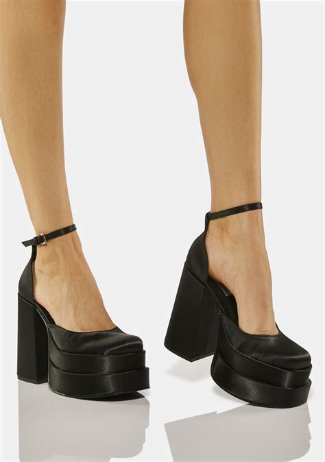 charlize black satin platform heels